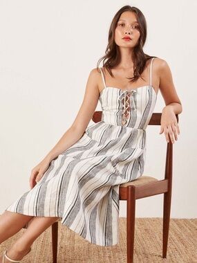 Reformation Ellen dress linen white and black stripe in US 4